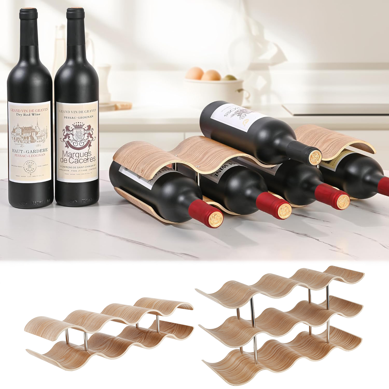 2/3-Tier Wooden Wine Rack Wavy - Kitchen Appliances Shelves review and price