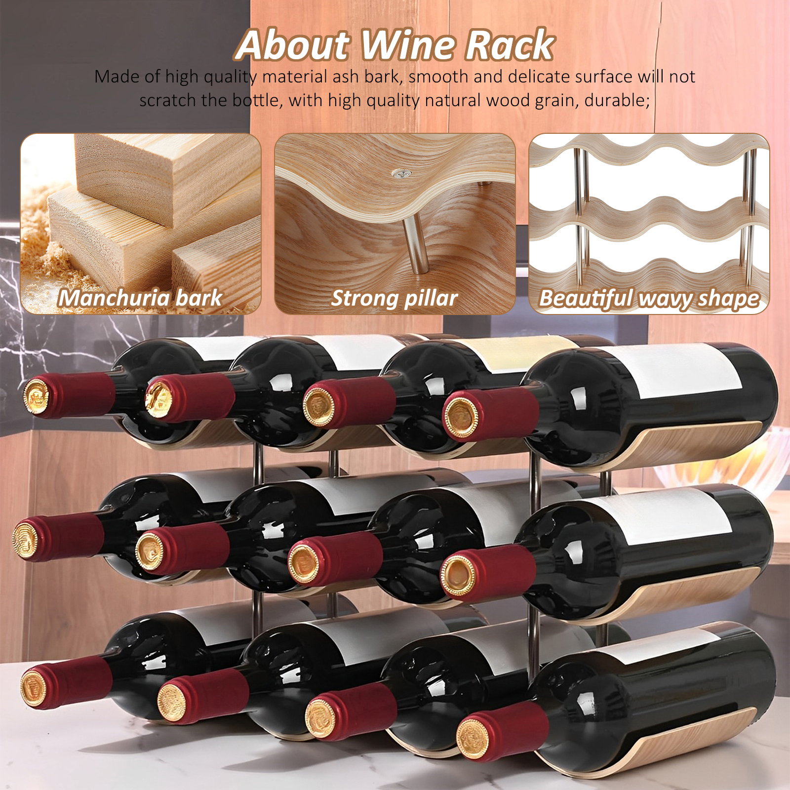 2/3-Tier Wooden Wine Rack Wavy - Kitchen Appliances Shelves review and price