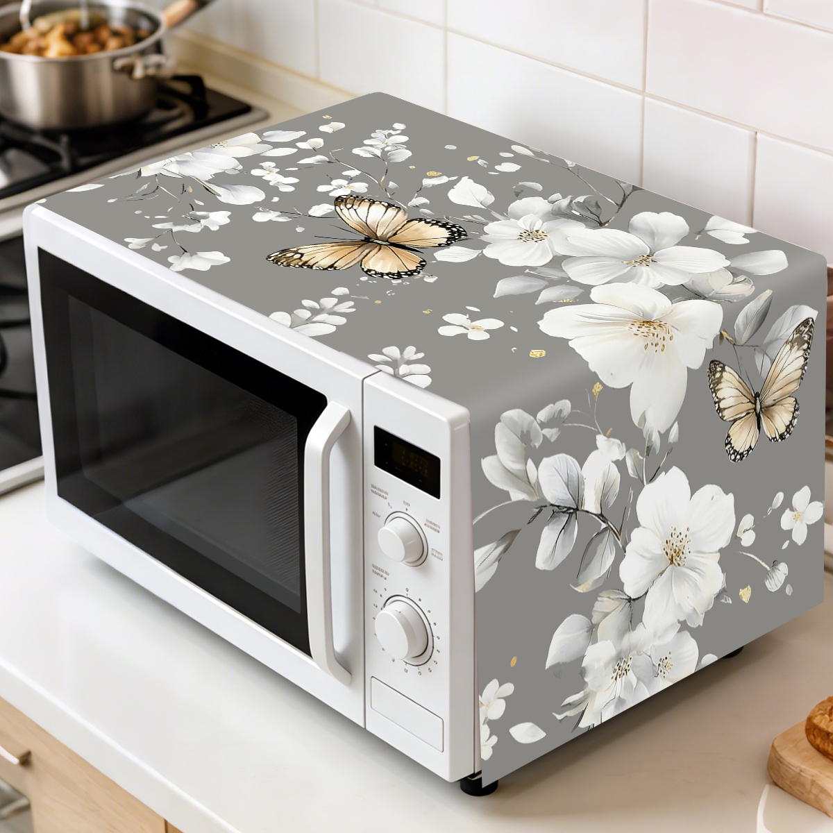 1pc  White Flower Microwave Du - Kitchen Appliances In White review and price